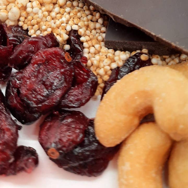 Paktli Foods - Wholesale Chocolate Covered Sweets - NEW Extra Dark Chocolate Alegria Bites+ Cranberries/Cashews9