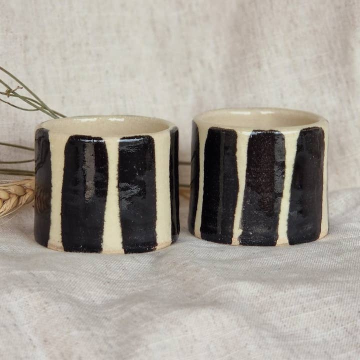 Charlotte Manser Ceramics - Wholesale Coffee/Tea Cup - Stripe 50ml Espresso Cup0