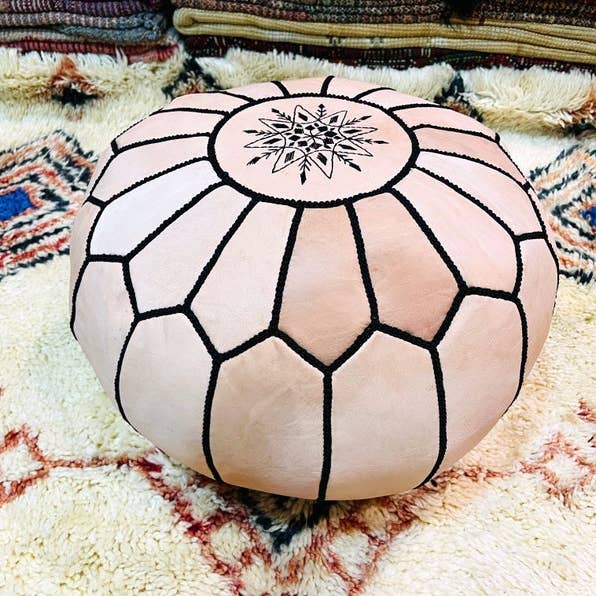 Moroccan Handcrafted Leather Pouf, Moroccan ottoman pouf for wholesale by craftberber