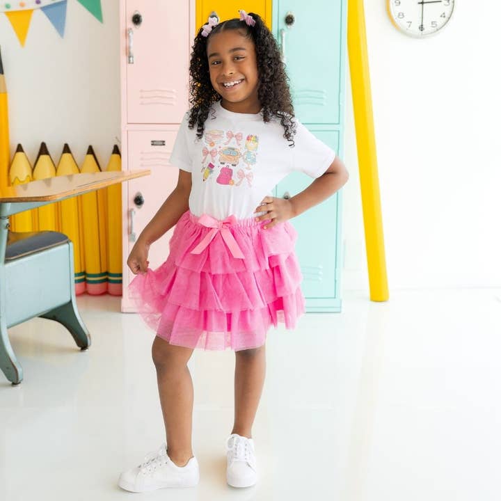 Sweet Wink - Wholesale Screen Printed T-Shirt - Kids - Coquette School Doodle Short Sleeve T-Shirt - Girls Clothes