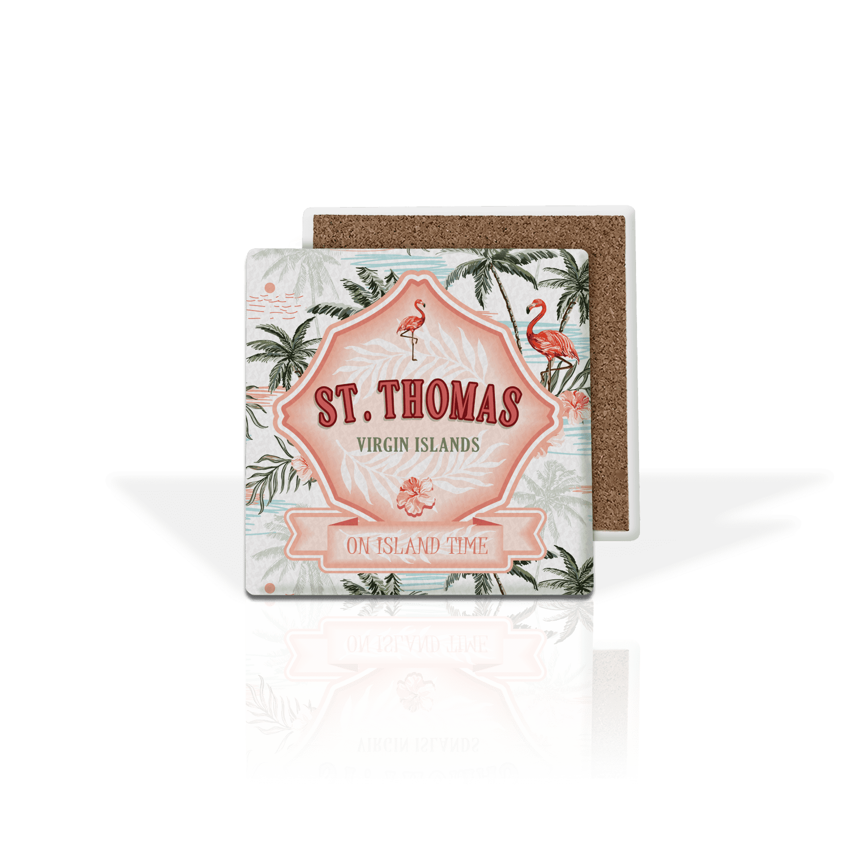 Matrix - Wholesale Coasters - Customizable Absorbent Stone Coaster: Retro Flamingo Waves0