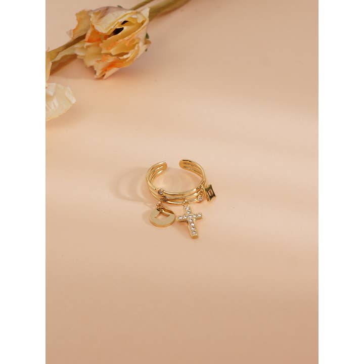 gold Multi charms cross stainless steel ring for wholesale on Faire