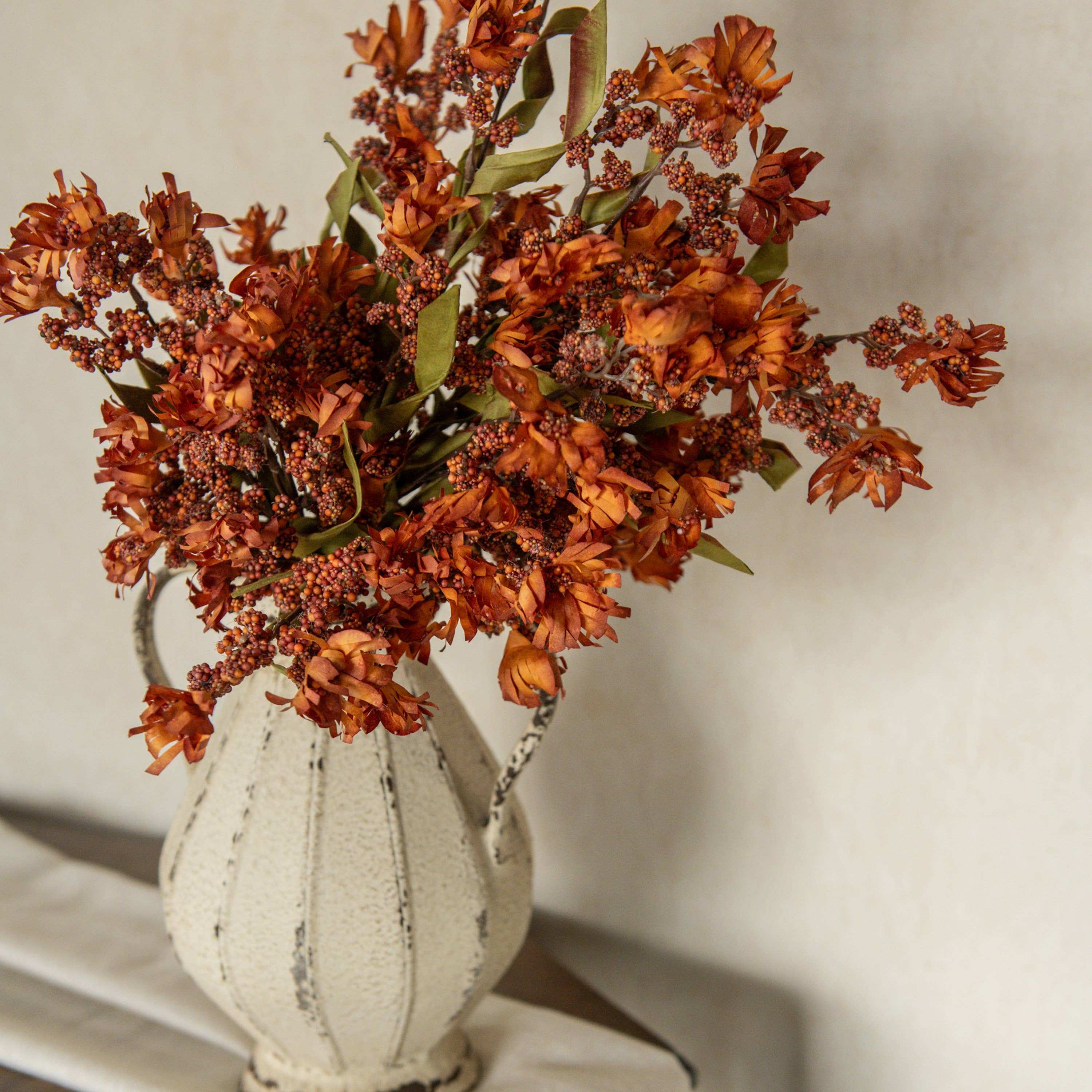 Ragon House - Wholesale Artificial Flowers - 21" ORANGE MINI BERRY & WILD FLOWER BUSH1