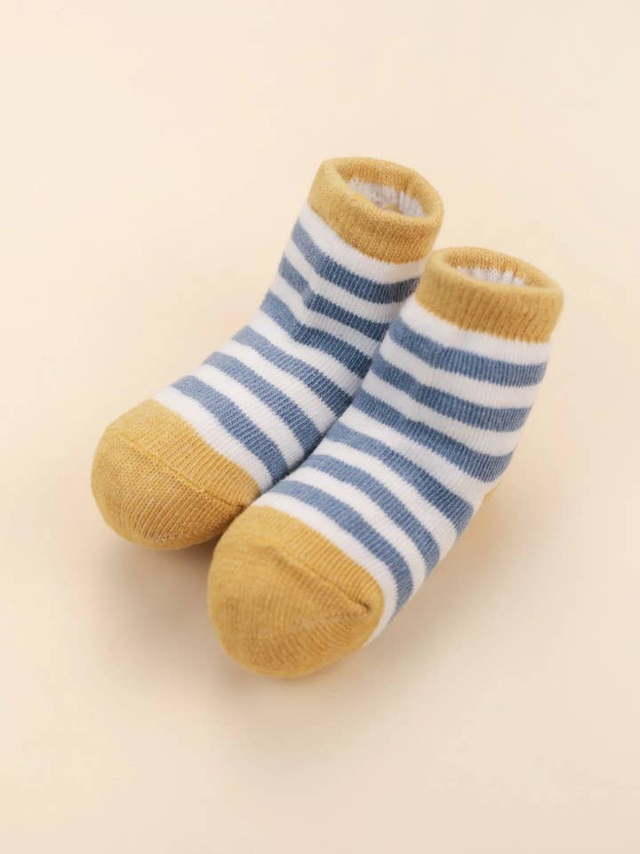 Organic Cotton Baby Socks - Mustard & Blue Stripes for wholesale by Lūmmi in Colour Babywear