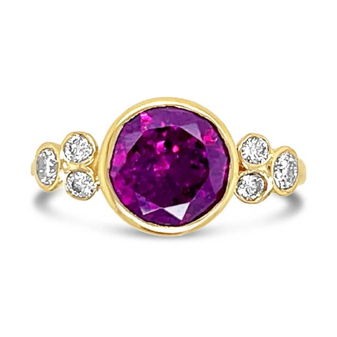 Rhodolite Garnet Ring with Diamonds in 14k gold for wholesale by Emily Amey Jewelry