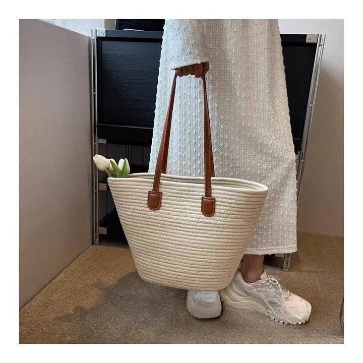 DetailCherry - Wholesale Tote Bag - Women's - Large Capacity Color-Block Single Shoulder Tote Woven Bag
