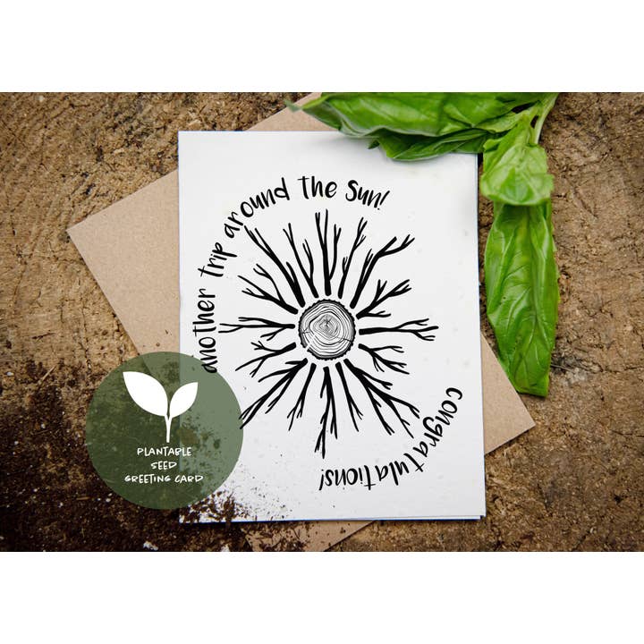Biglietto di auguri «Another Trip Around the Sun», con semi piantabili per la vendita all'ingrosso da parte di Mountain Mornings