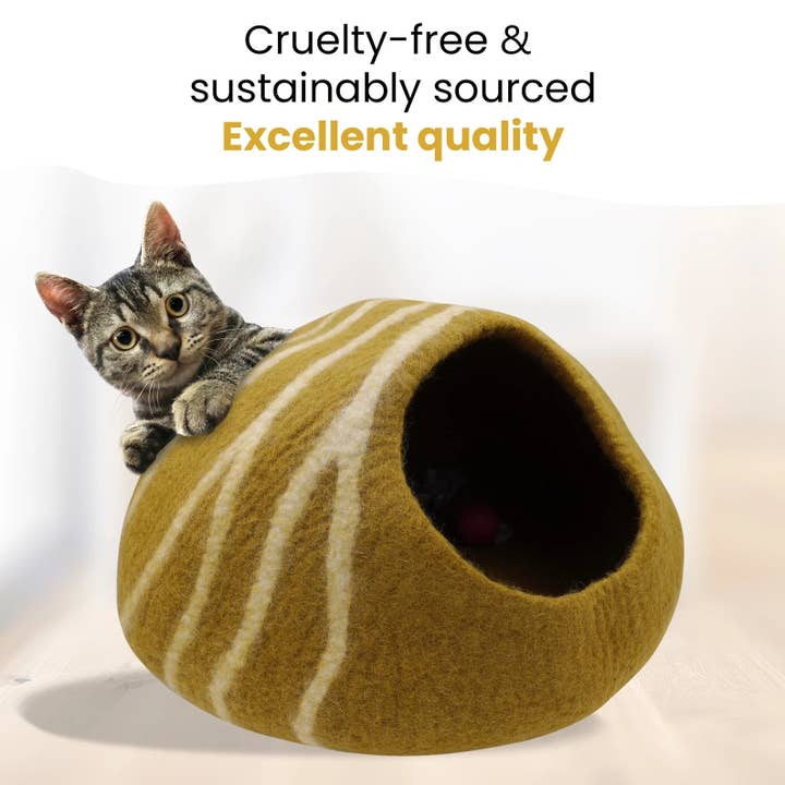 Lungta Imports - Wholesale Pet Cave - Cat/Dog - KayJayStyles Felt Cat Cave / Cat Bed / Warm Cat House / Cat Cocoon Hand Felted Natural Wool Eco-Friendly - Great Cat Gift