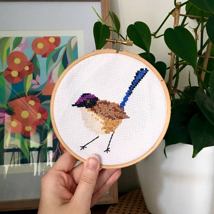 Purple Crowned Fairy-wren Cross Stitch Kit for wholesale by Craft Make Do