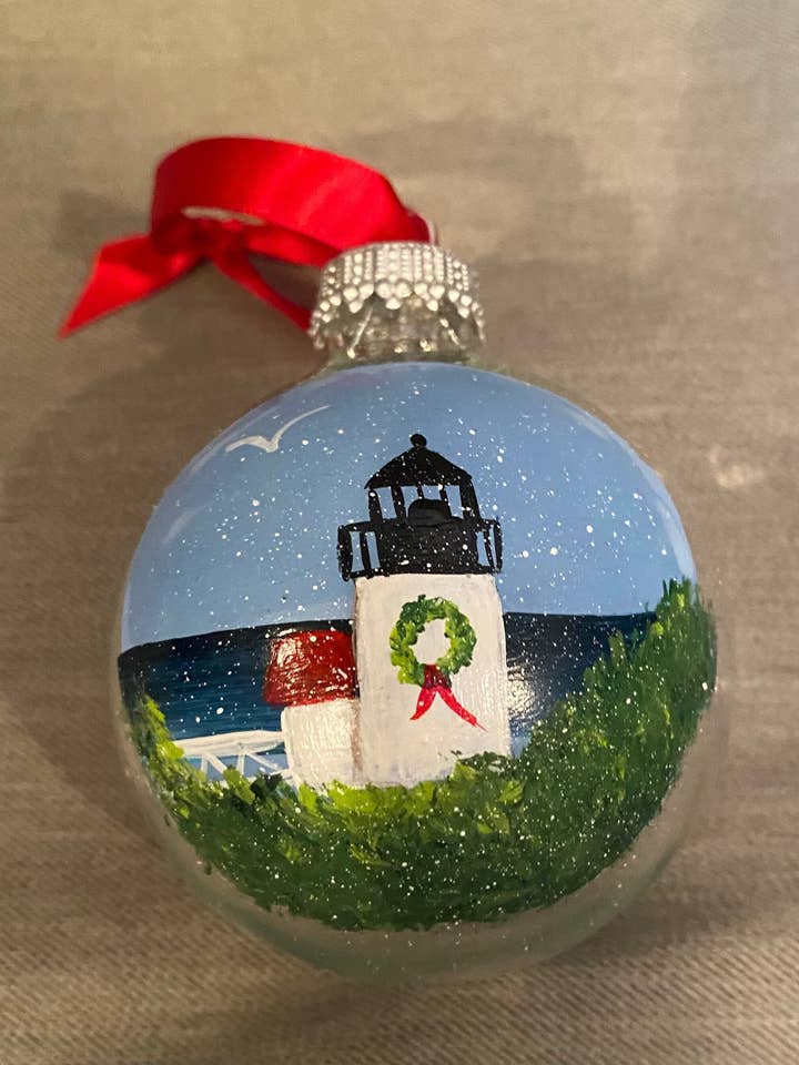 Hand Painted Lighthouse ornaments - Brant Point Nantucket for wholesale by OrnamentsbyAmy