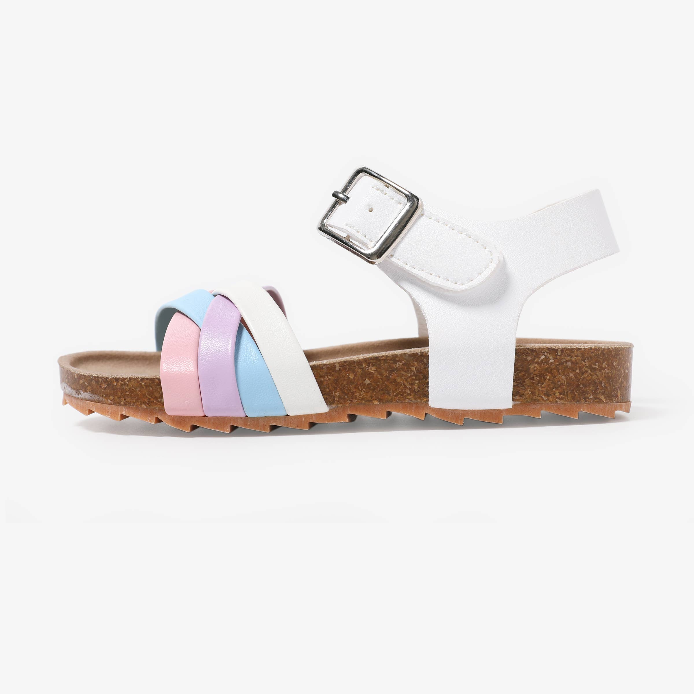 White Toddler/ Kid Girl Casual Stripe Cork Sole Buckle Sandals for wholesale on Faire2