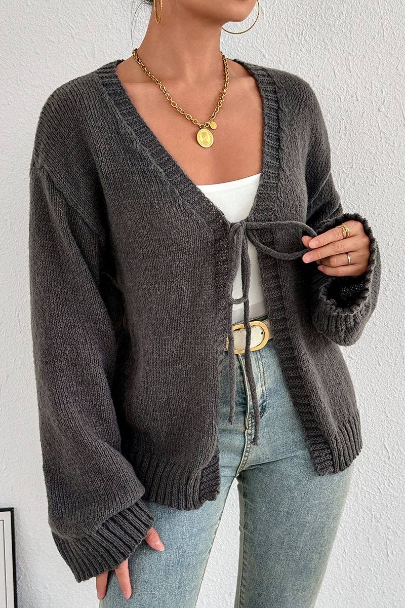 GREY Tie-Front Open Cardigan for wholesale on Faire1