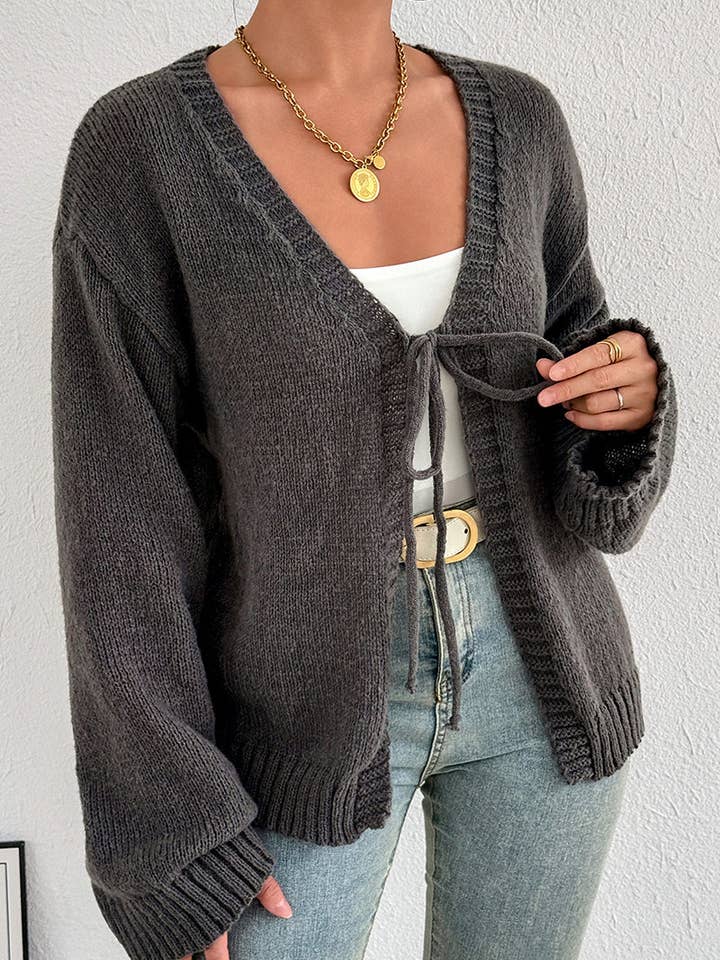 GREY Tie-Front Open Cardigan for wholesale on Faire1