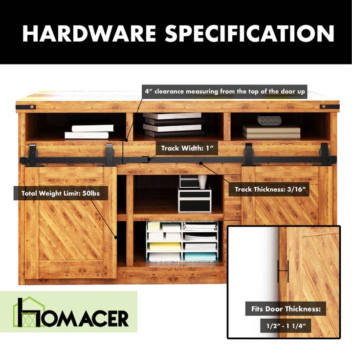 Homacer INC - Wholesale Knob/Pull - Mini NonBypass Sliding Barn Door Hardware Kit - Bent T-Shape4