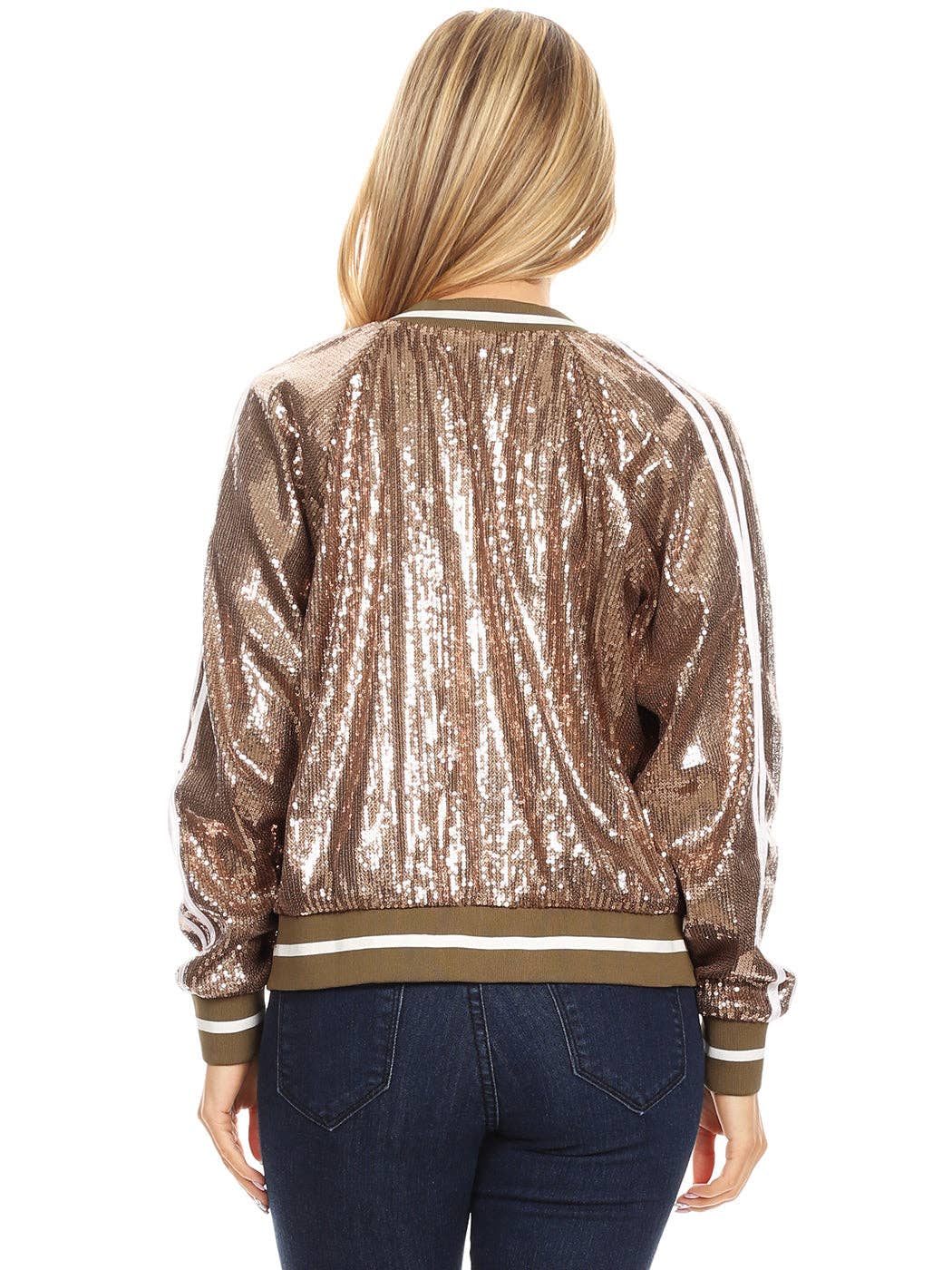 Anna Kaci Wholesale - Wholesale Varsity/Baseball Jacket - Women's - Striped Metallic Sequin Varsity Jacket105