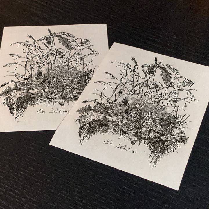 Botanical Skull,Dark Academia, Ex-Libris Bookplates for wholesale by Ebon et Noir LLC