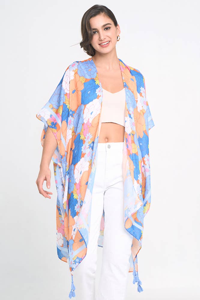 Hana - Wholesale Swim Cover Up - Women's - Floral Print Tassel Summer Kimono Cover Up1