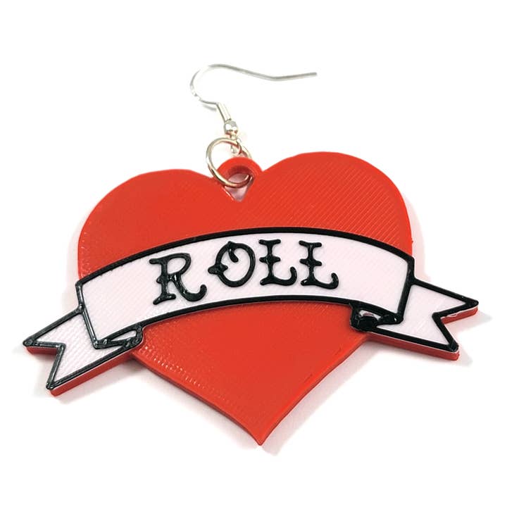 Printy Vibes - Wholesale Dangle Earrings - Rock and Roll Tattoo Heart Statement Earrings 3D Printed3