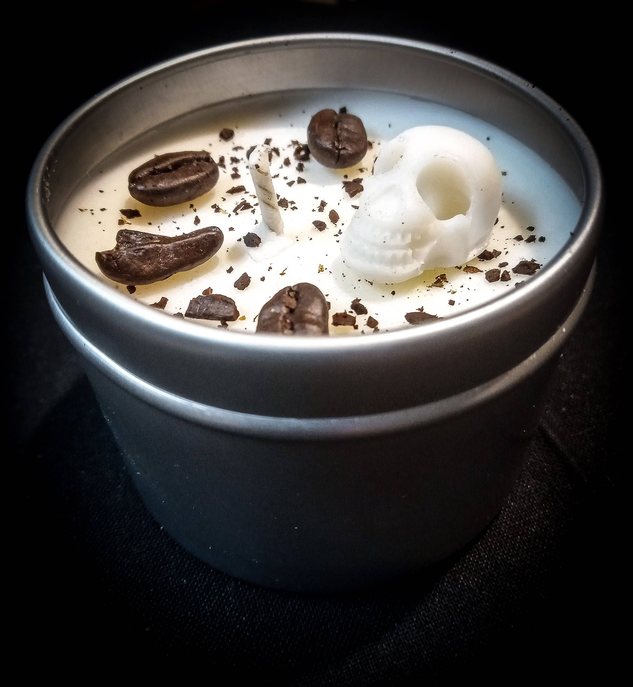 Wicked Wax - Wholesale Travel Candles - Death Before Decaf skull coffee candle1