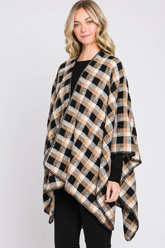 Hana - Wholesale Cardigan - Dames - Plaid Pattern Ruana4