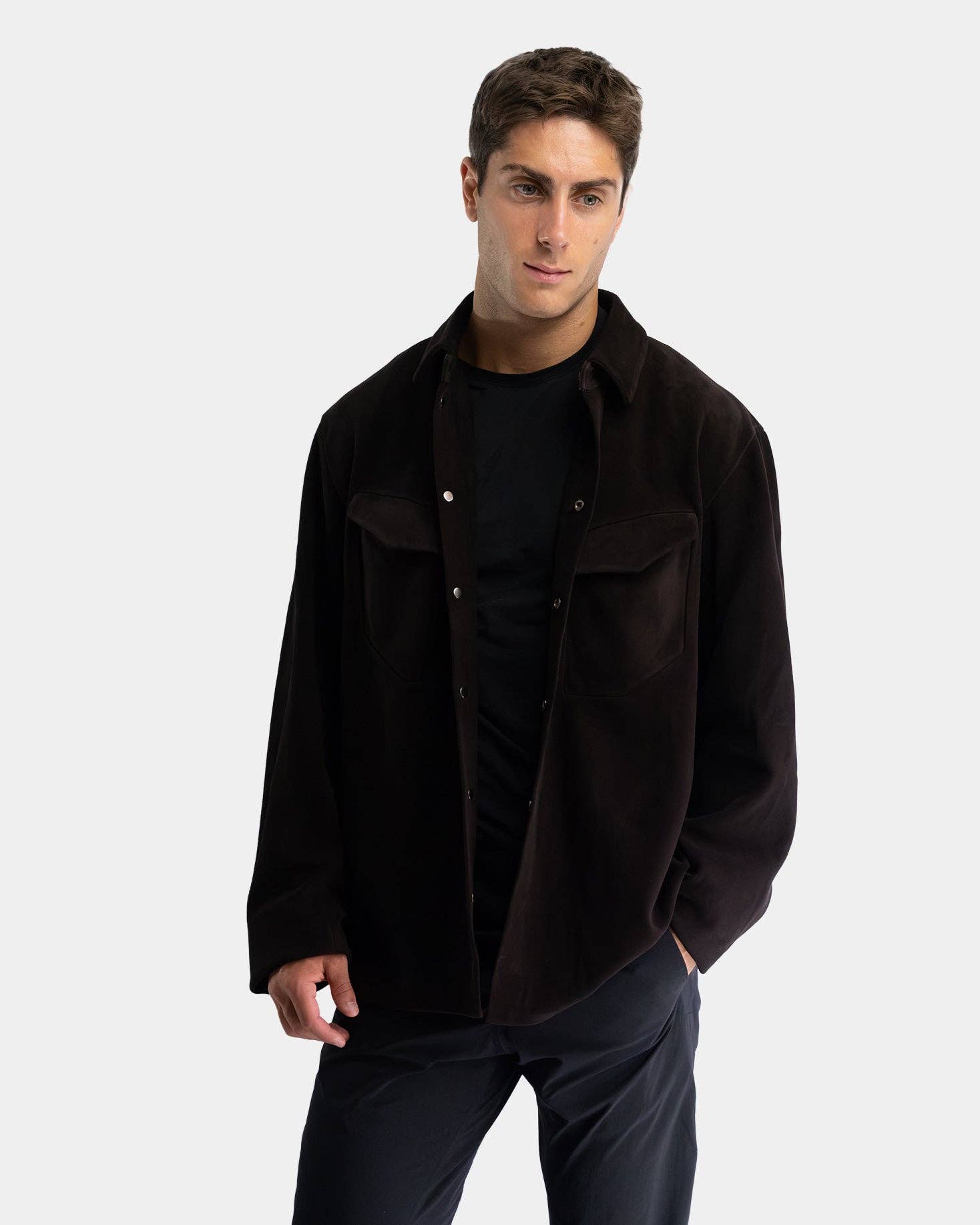 Dark Brown Arc Leather Shirt for wholesale on Faire3