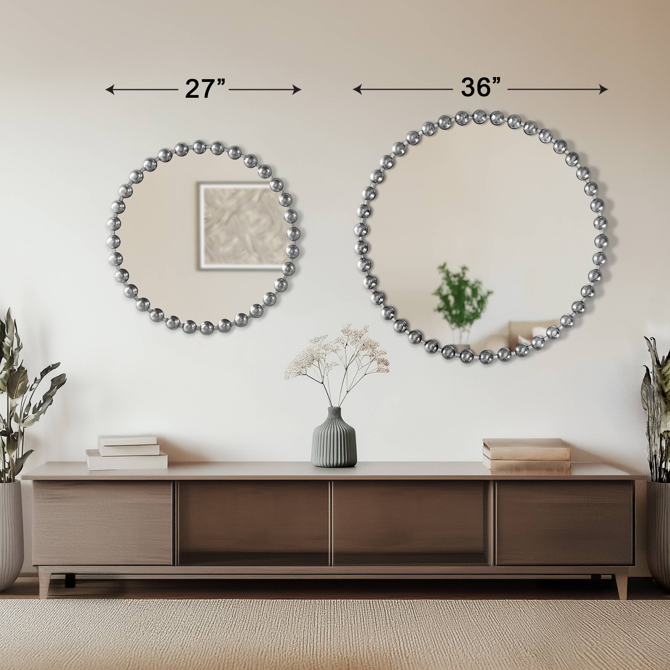Olliix - Wholesale Wall Mirror - Round Iron Framed Wall Decor Mirror, Silver18