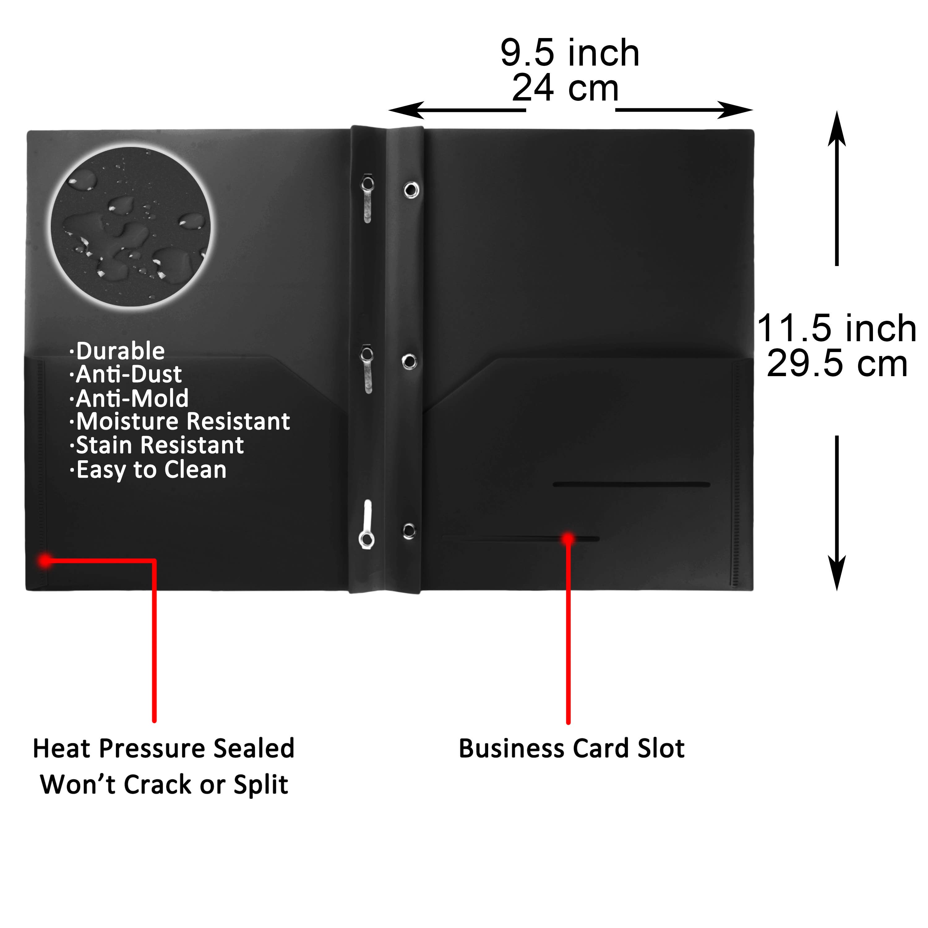 Youngever - Wholesale Folders - Youngever 6 Pack Heavy Duty Plastic Two Pocket Folders-Black2