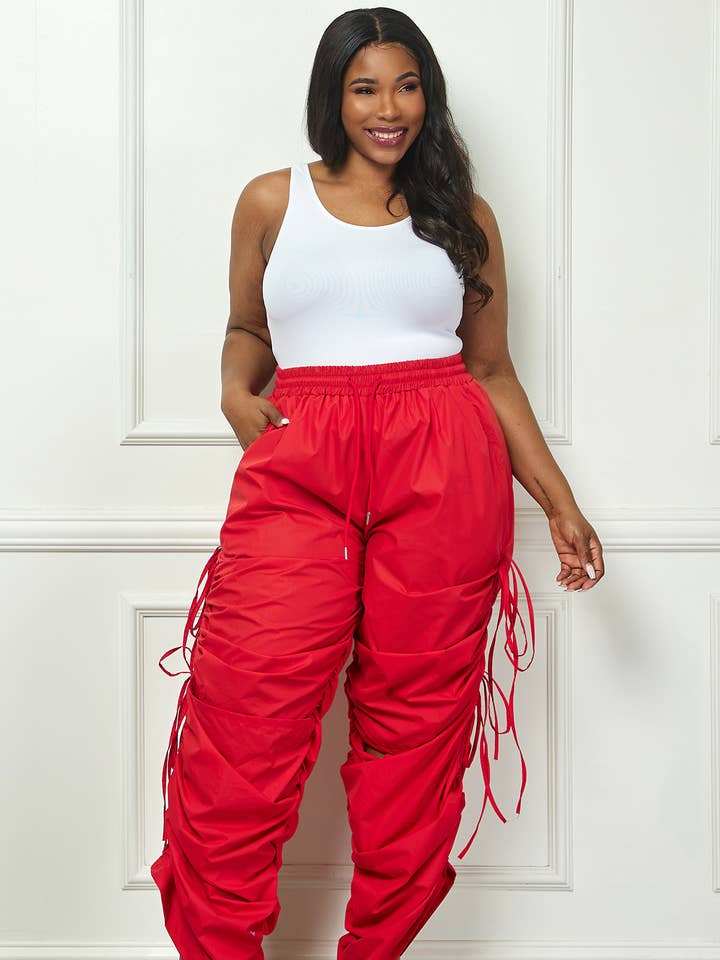 Namatt Design - Wholesale Pants - Women's - Plus Knee Slits Drawstring Side Pants