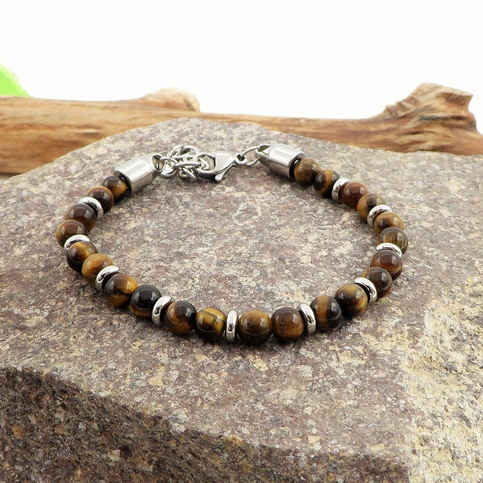 Atisha Spiritual Shop - Venta al por mayor Pulsera de cuentas - SIDDHI ~ Pulsera unisex bicolor de piedra natural dura y acero inoxidable3