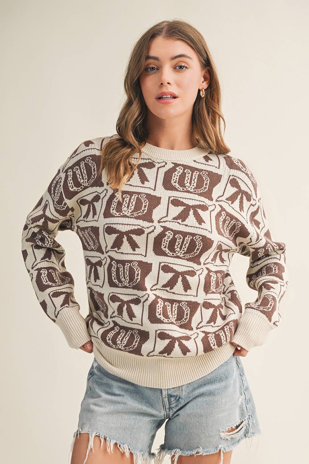 Aapparella - Wholesale Knit Sweater - Women's - Bows & Horseshoes  Fashion Western Pattern Sweater | S-4X5