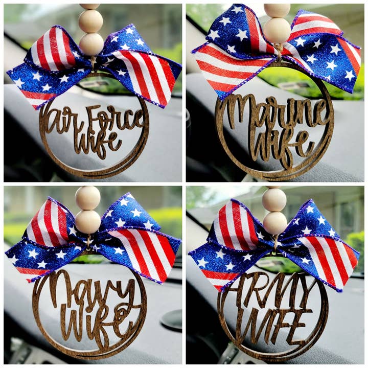 Military Wife Car Charms Navy Army Marine Air Force for wholesale by BD Lasers INC.