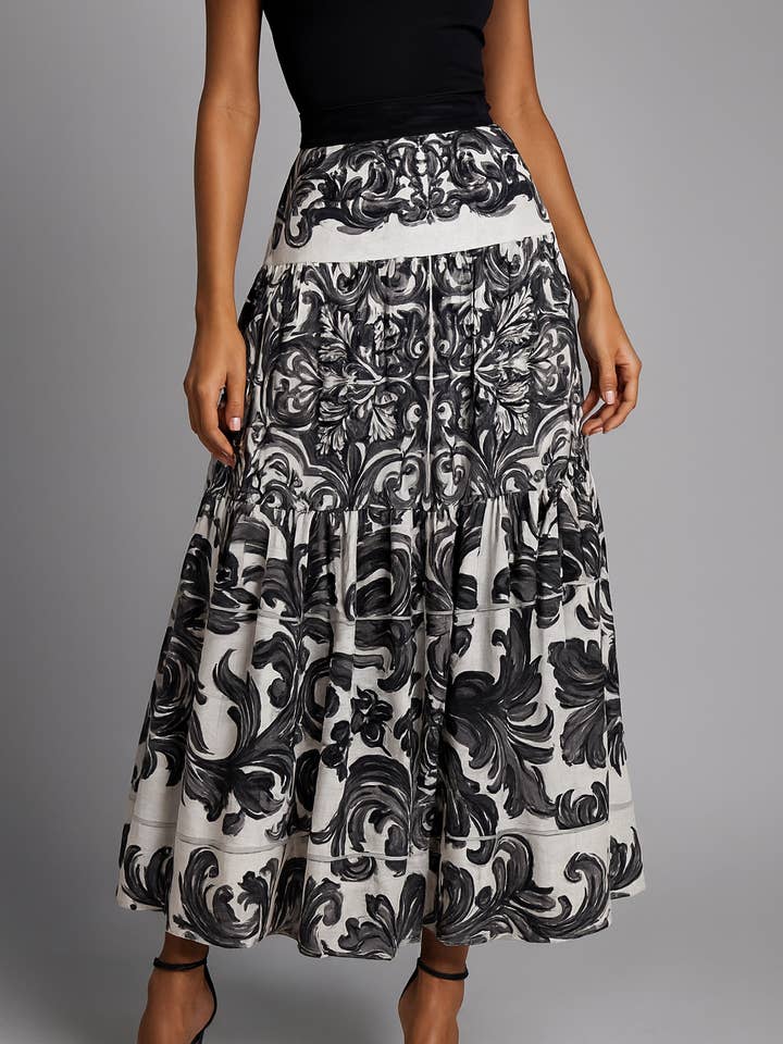 C3545 BAROQUE TIERED MAXI SKIRT for wholesale by N by Nancy