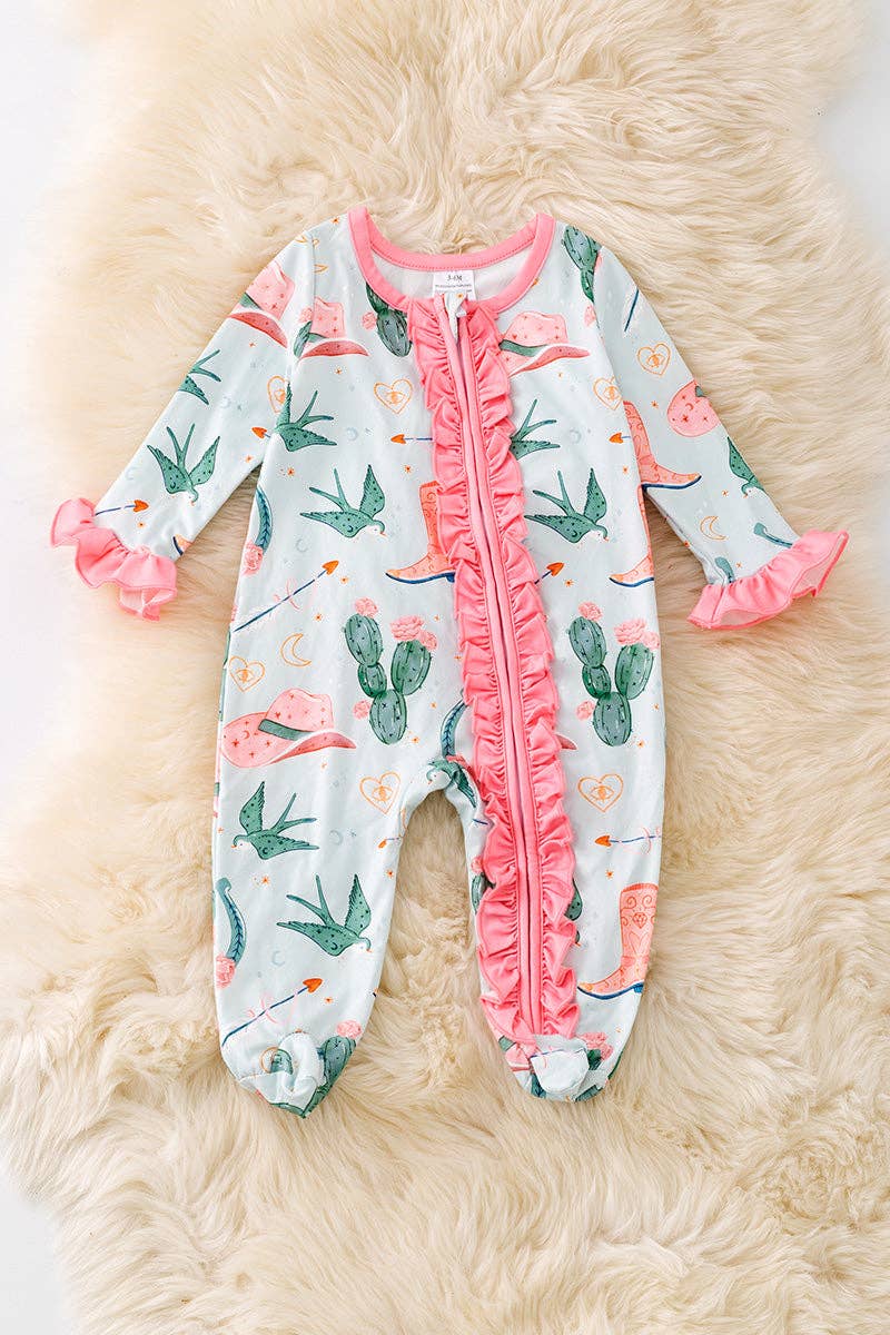 Kids Charm Online - Wholesale Jumpsuit - Baby - Cactus printed baby bodysuit with ruffle trim. RPG53364 AMY0