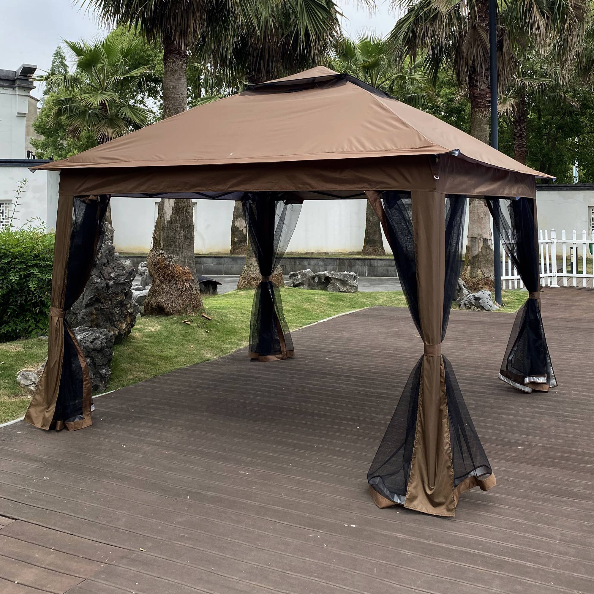 Brown Outdoor 11x11Ft Pop Up Gazebo Canopy w/Removable Netting for wholesale on Faire8