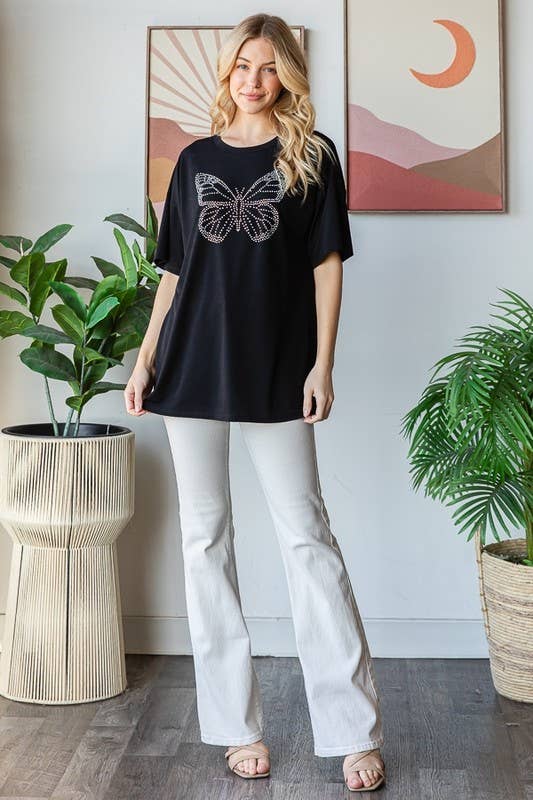 HEIMISH - Wholesale Tunic - Women's - ET7633-13 SHORT SLEEVE BUTTERFLY RHINESTONE TOP1