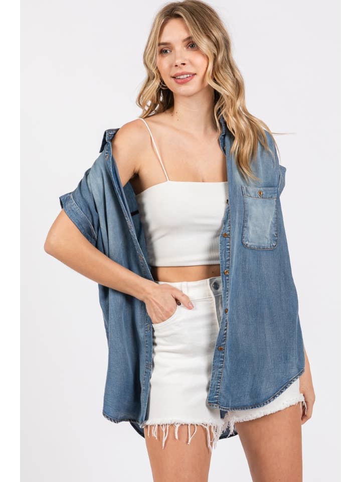 ZiA Apparel - Wholesale Button Down Shirt - Women's - Washed Roll Up Short Sleeve Shirt 9