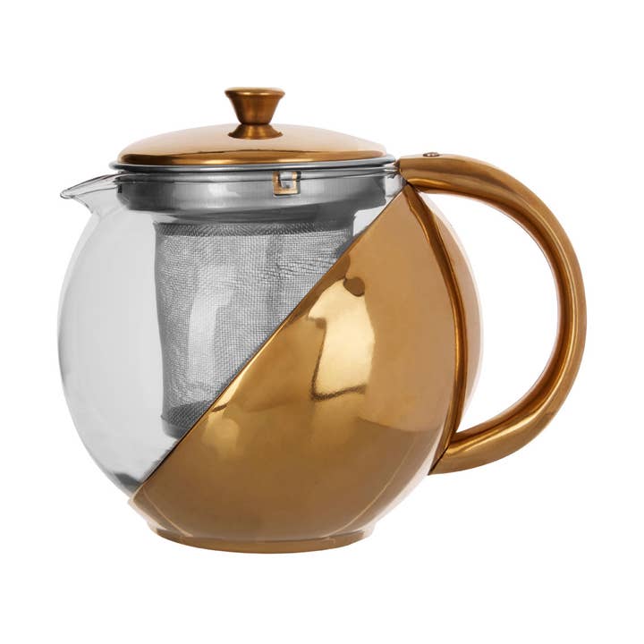 Interiors by Premier – wholesale Tea pot – Gold Finish Glass Teapot with Infuser0