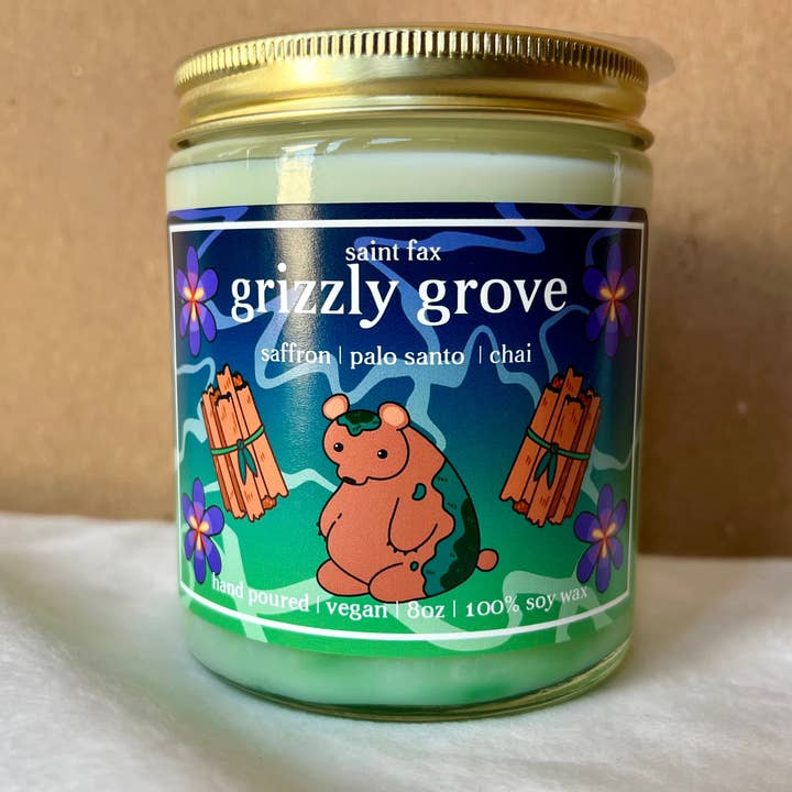 Grizzly Grove - Candela Palo Santo & Chai Saffron Soy 8oz per la vendita all'ingrosso da parte di Saint Fax