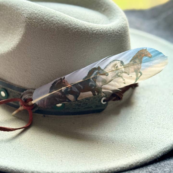 Buckaroo Supply Company - Vente Accessoire pour chapeau – homme - Plume bicolore Wild Horses – Accessoire chapeau western