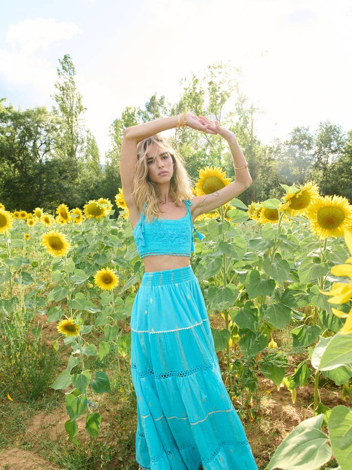 ENSEMBLE JUPE LONGUE BLEU MARTINIQUE pour la vente par Piti Cuiti