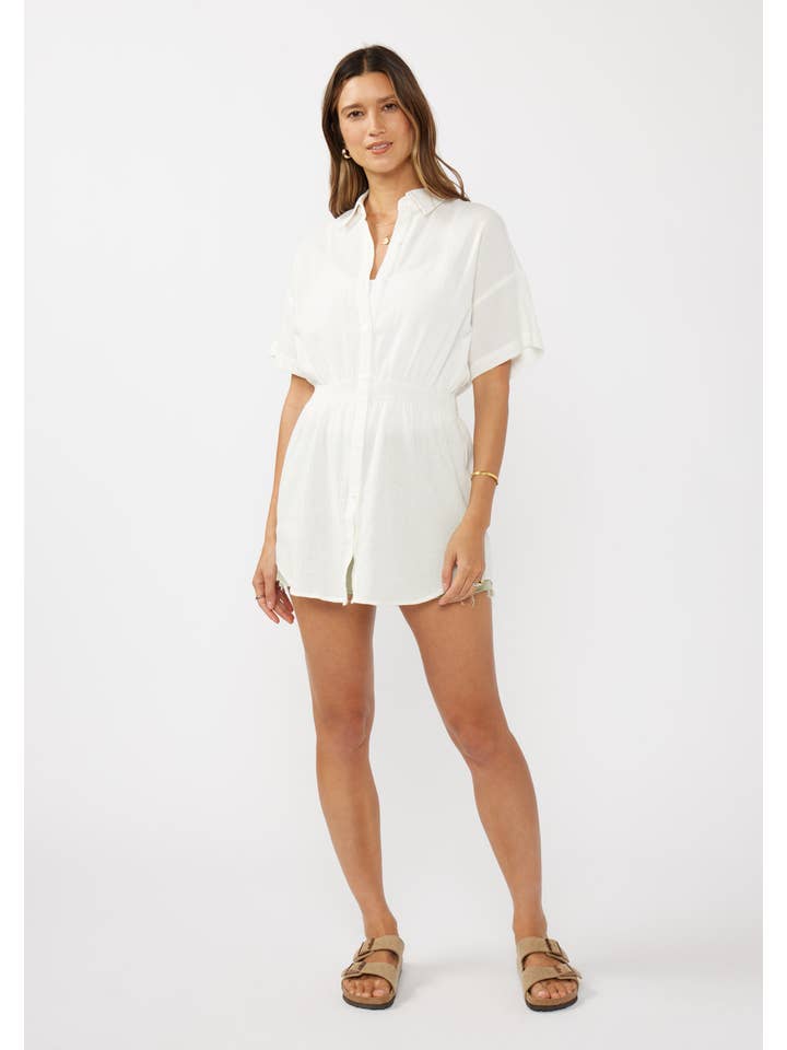 Lovestitch - Wholesale Tunic - Women's - Sheer Drop Shoulder Button Down Smocked Tunic4