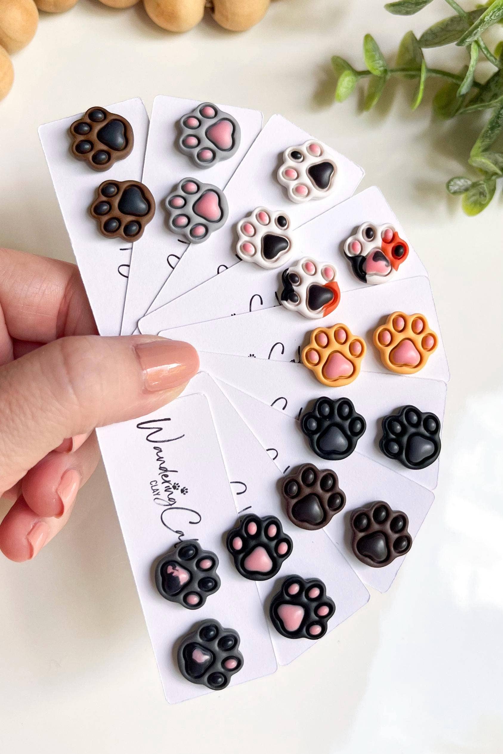 WanderingCalicoClay - Wholesale Stud/Post Earrings - Cat Paw Print Clay Stud Earrings for Cat Lovers3