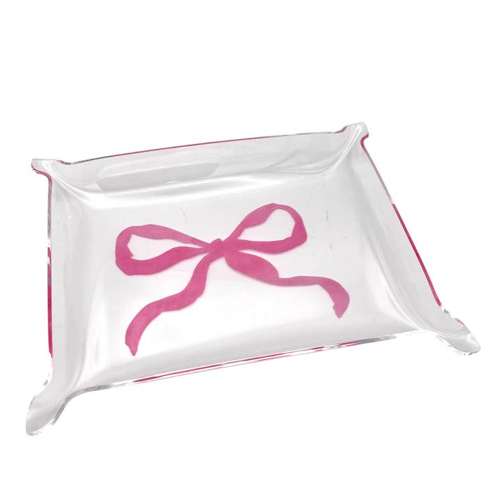 Acrylic Tray with Bow Detail Girls Jewelry Valet Dish for wholesale by The Personal Exchange