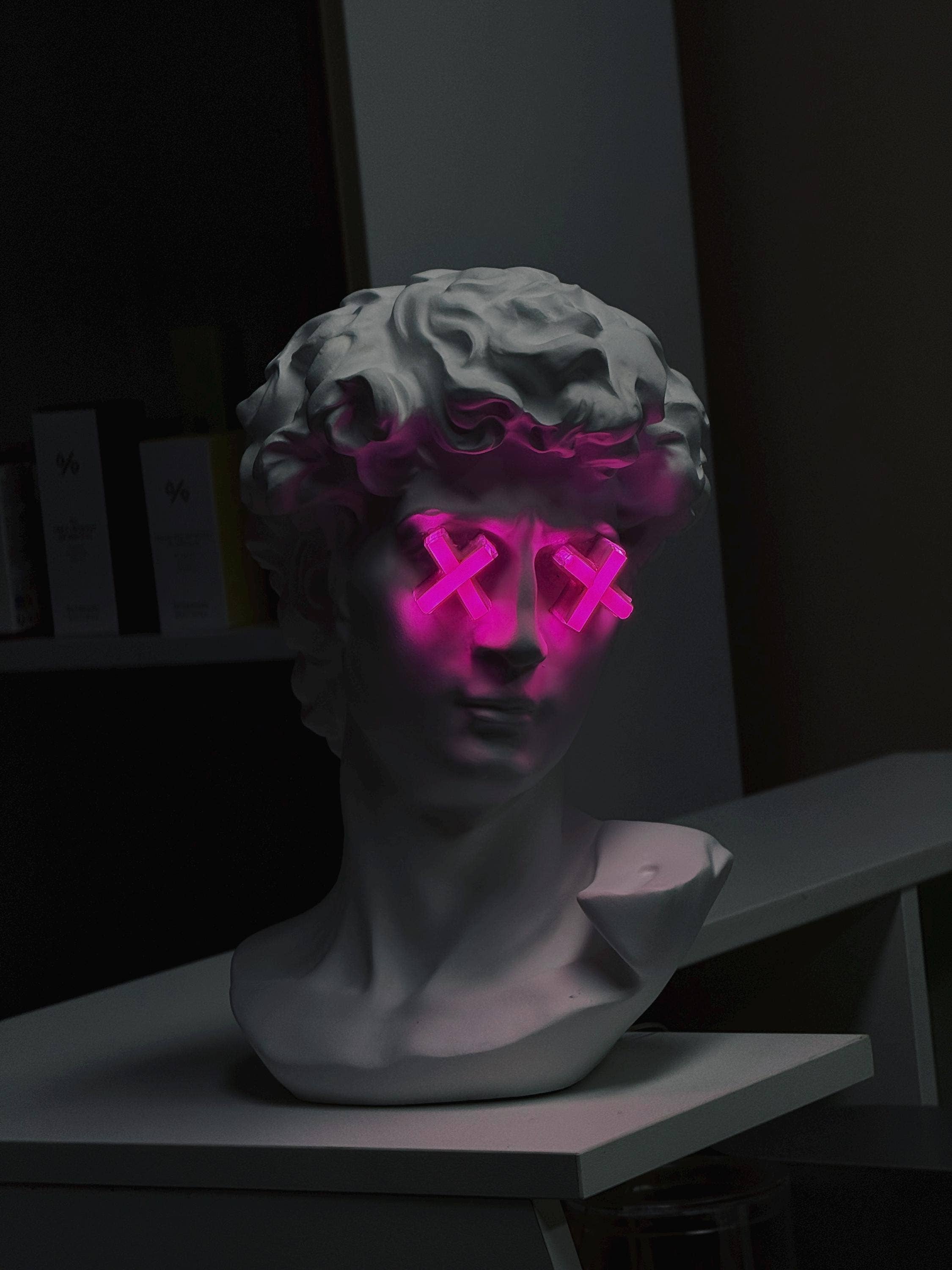 CityNeon - Wholesale Accent/Desk Lamp - Custom Neon Bust Lamp – Michelangelo David Face with Pink LED Eyes – Unique Nightstand Art Decor - Limited Edition5