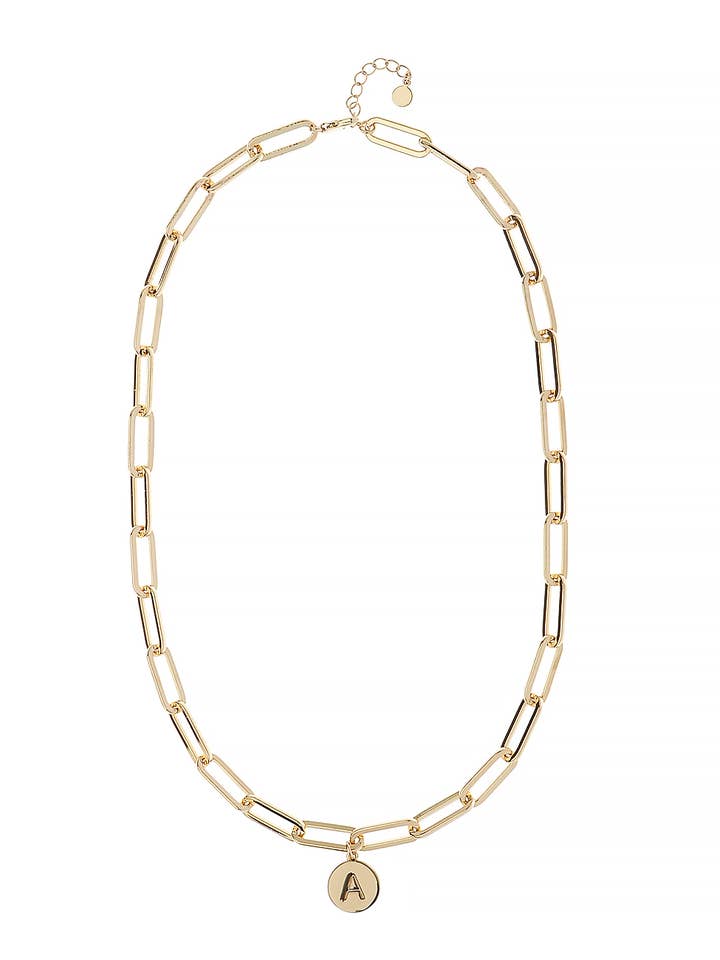 Luxe Identity Link 14K Gouden Ketting met Initiaal Schijf voor wholesale door Oceanic Jewellers - Majique London