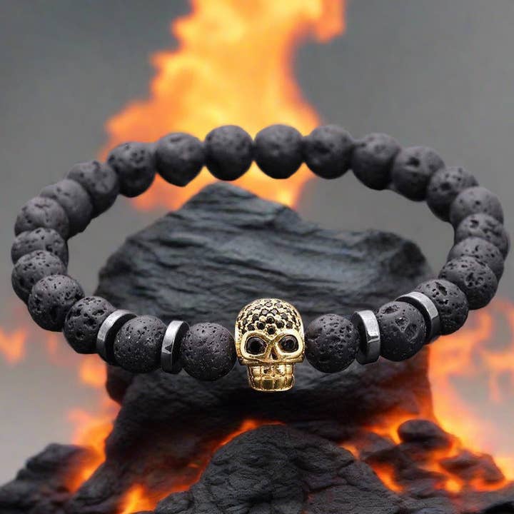 RabenBeads - Wholesale Beaded Bracelet - Handmade Black Eye Skull Lava Stone Bracelet6