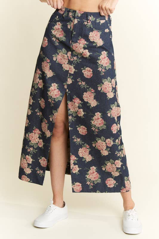 JADE BY JANE - Wholesale Skirt - Women's - FLORAL PRINT DENIM SKIRT7