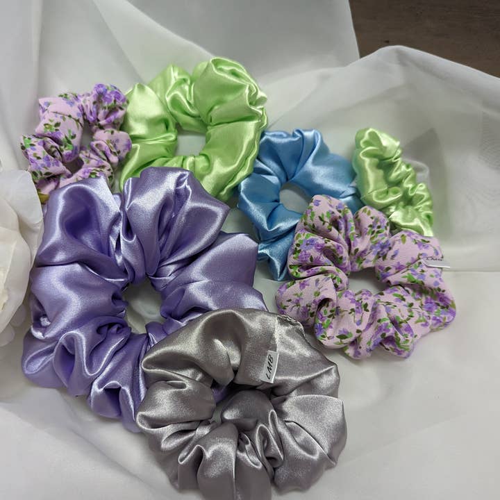 Lilac Silky Satin Scrunchies / Lux Soft Scrunchies for wholesale by Headband Haven Co.