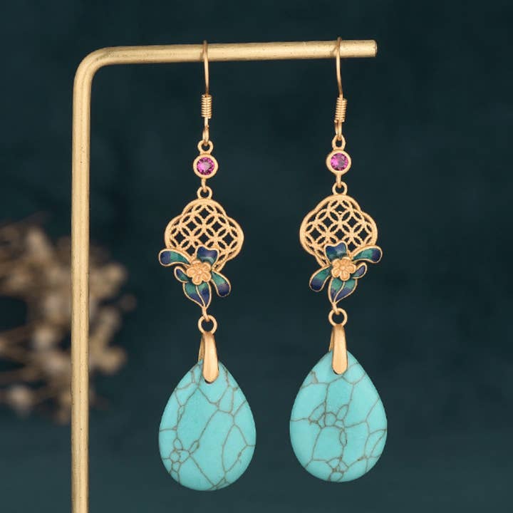 boucles d'oreilles turquoise Lucky Fortune pour la vente par Bright MacMing