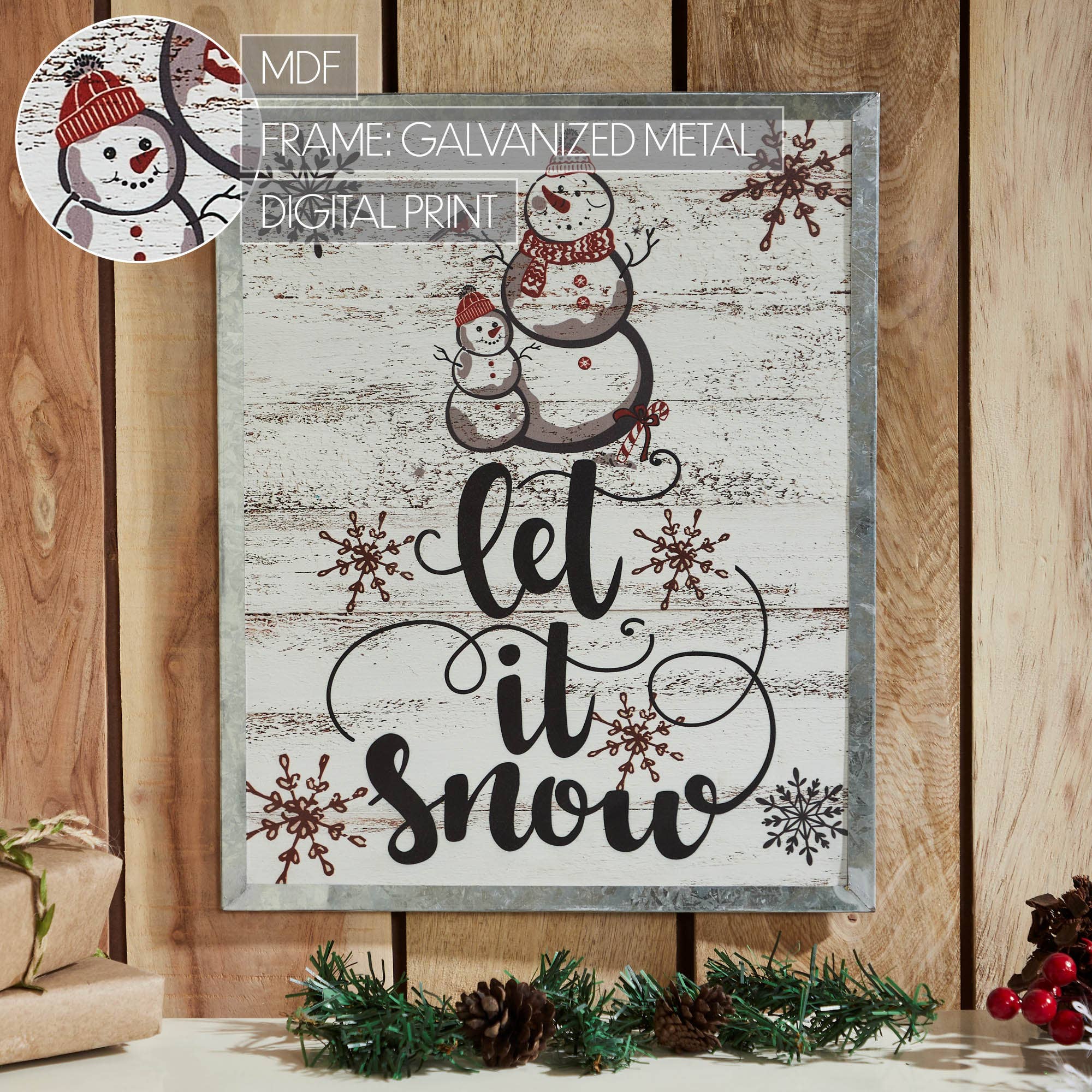 VHC Brands - Wholesale Sign - Let It Snow Snowman Framed Wall Hanging Sign 15x126
